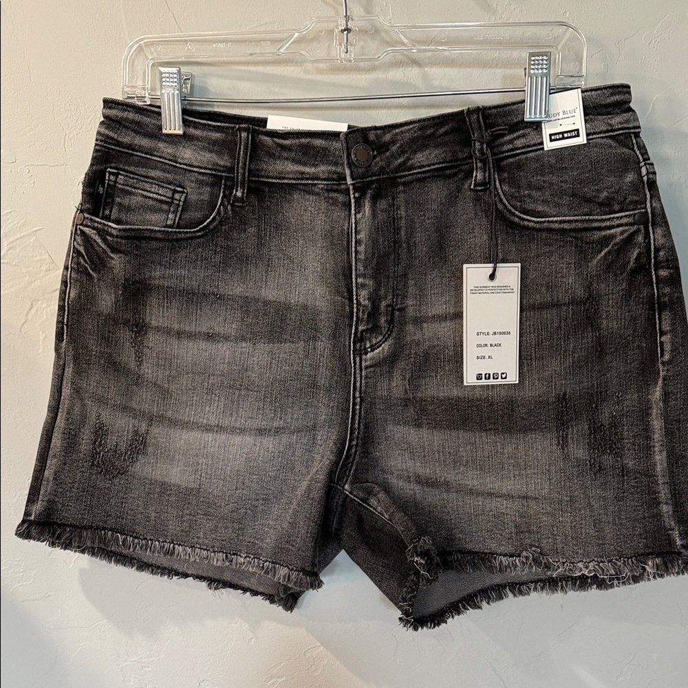 NWT Judy Blue Black Denim Cutoff High Waist Shorts Size XL